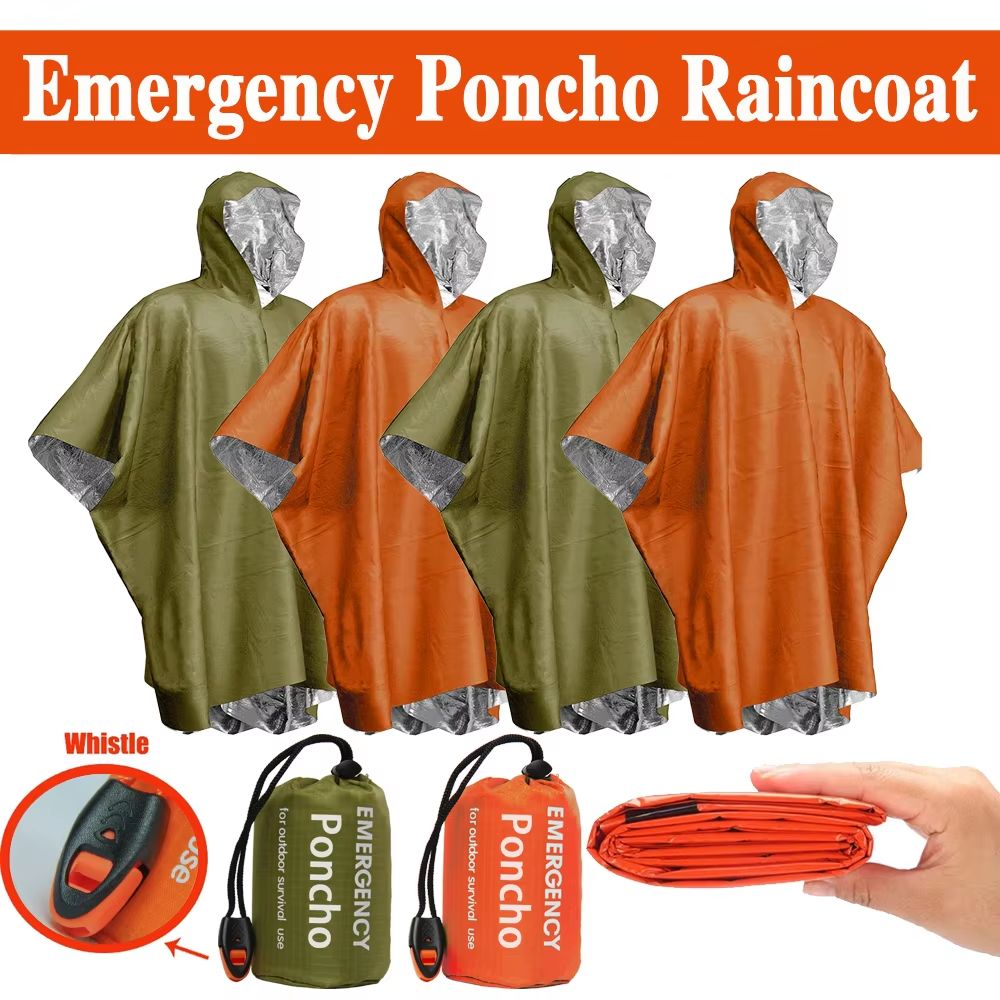 Emergency Poncho Rain - معطف طوارئ مقاوم للمطر، بطانية حرارية،